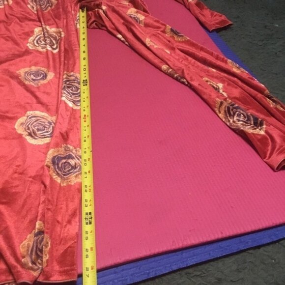 Oyrosy Elegant Red Floral Rose Velvet Zip up  Long Sleeve  Retro Jumpsuit M - Picture 5 of 15